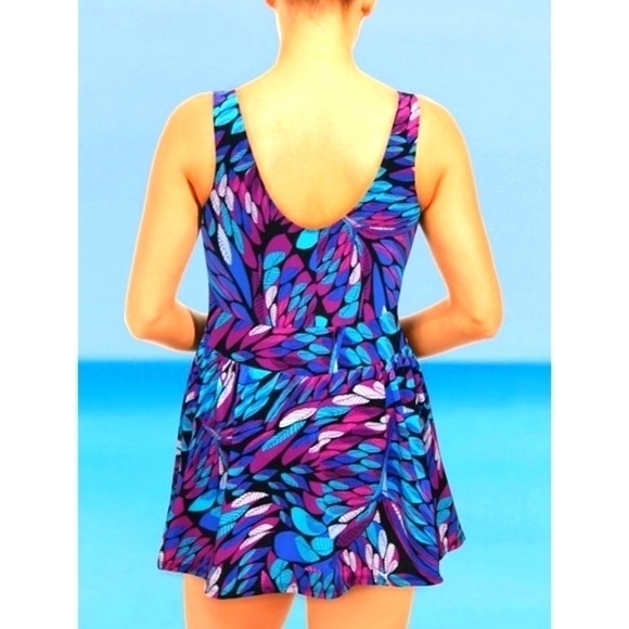 Slimming Swimdress Bright Colors Size 14 Padded Bathing Suit Beach Belle - Picture 4 of 9
